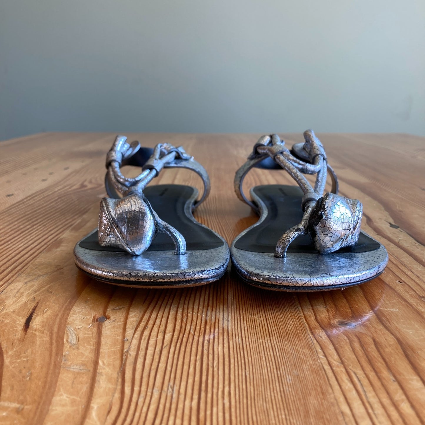 Isabel Marant Silver Crackled Leather Jarley Tulip Sandals - Size 39 - 0706AV