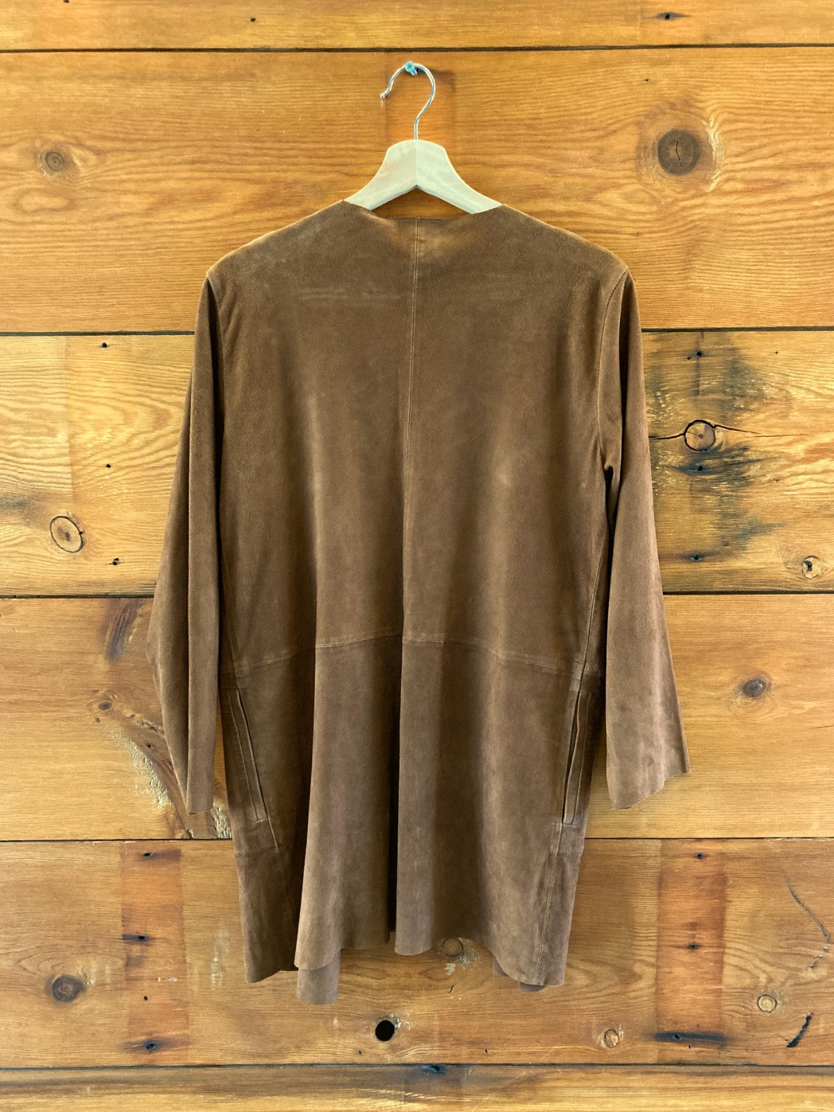 Hartford Brown Goat Suede Leather Draped Front Long Jacket - Size 2 / M - 4427SC