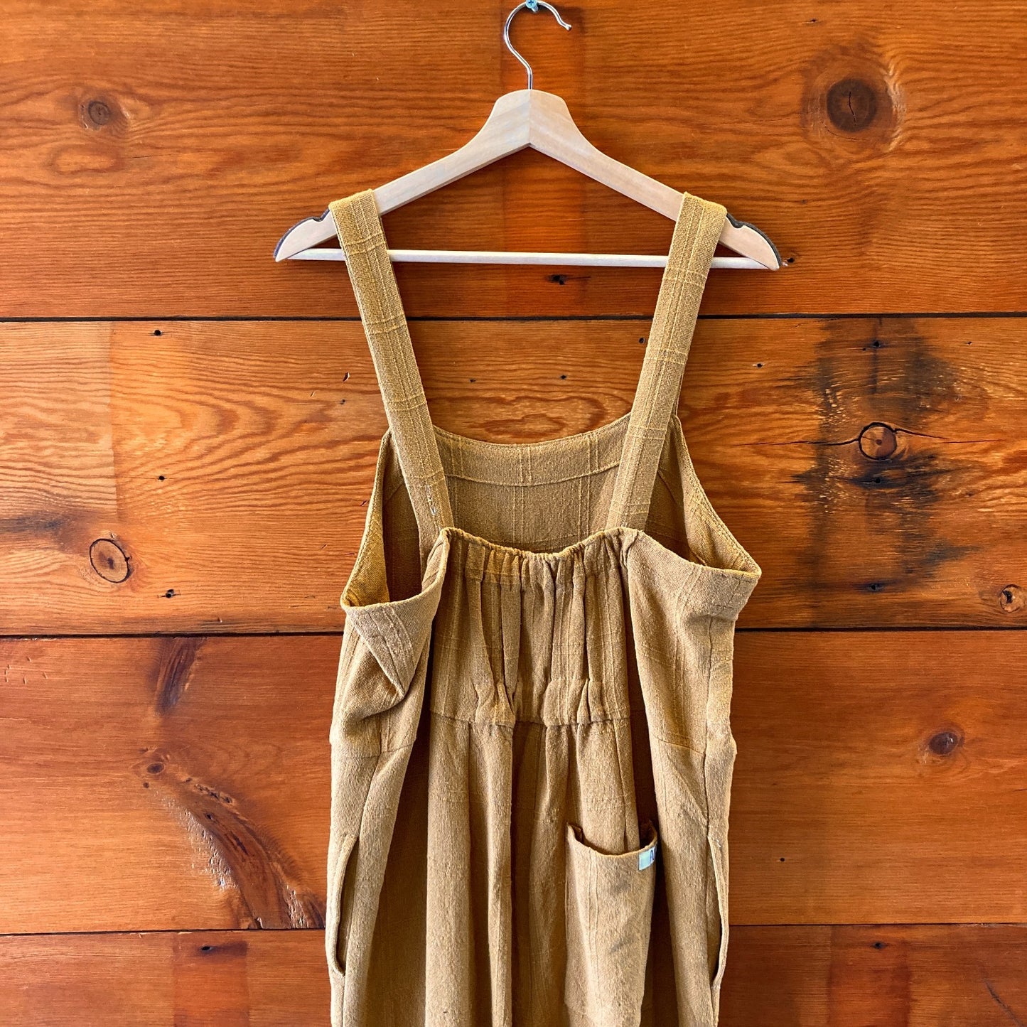 S - Anda Mustard Brown Handmade Linen Sleeveless Jumpsuit Outfit 0312IG