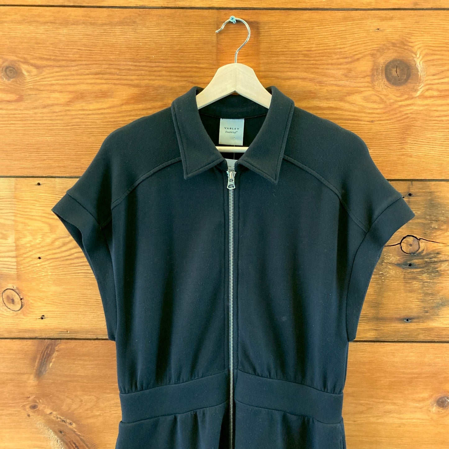 Varley Black Double Soft Zip Through Louisa Midi Length Dress - Size M - 0715NS