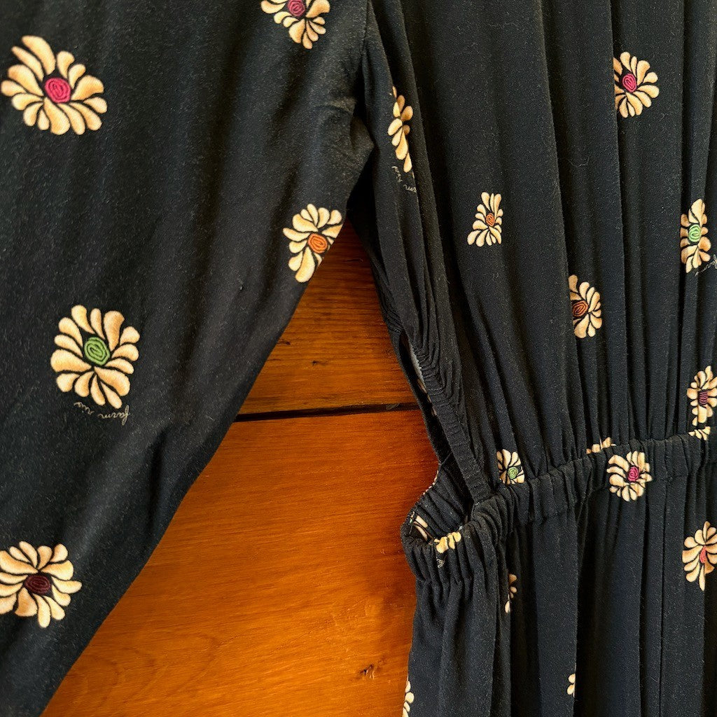 Farm Rio Black Floral Patterned Cutout Side Jumpsuit - Size S - 0416LB