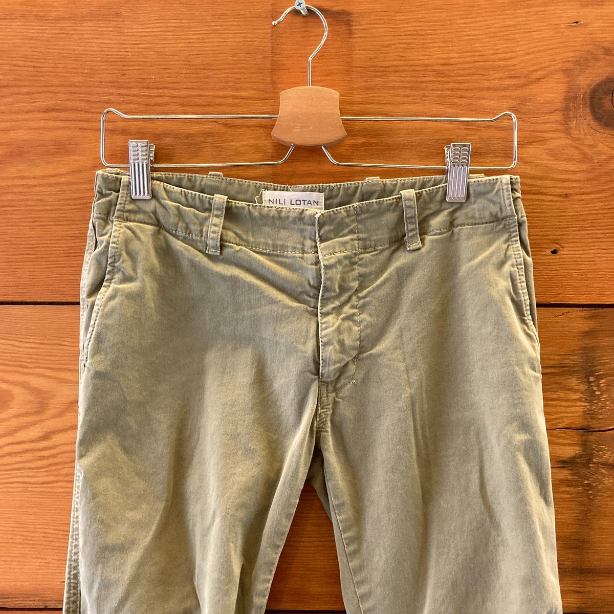 Nili Lotan Army Green Slim Leg Ruched Knee Military Pants - Size 0 - 0224DM