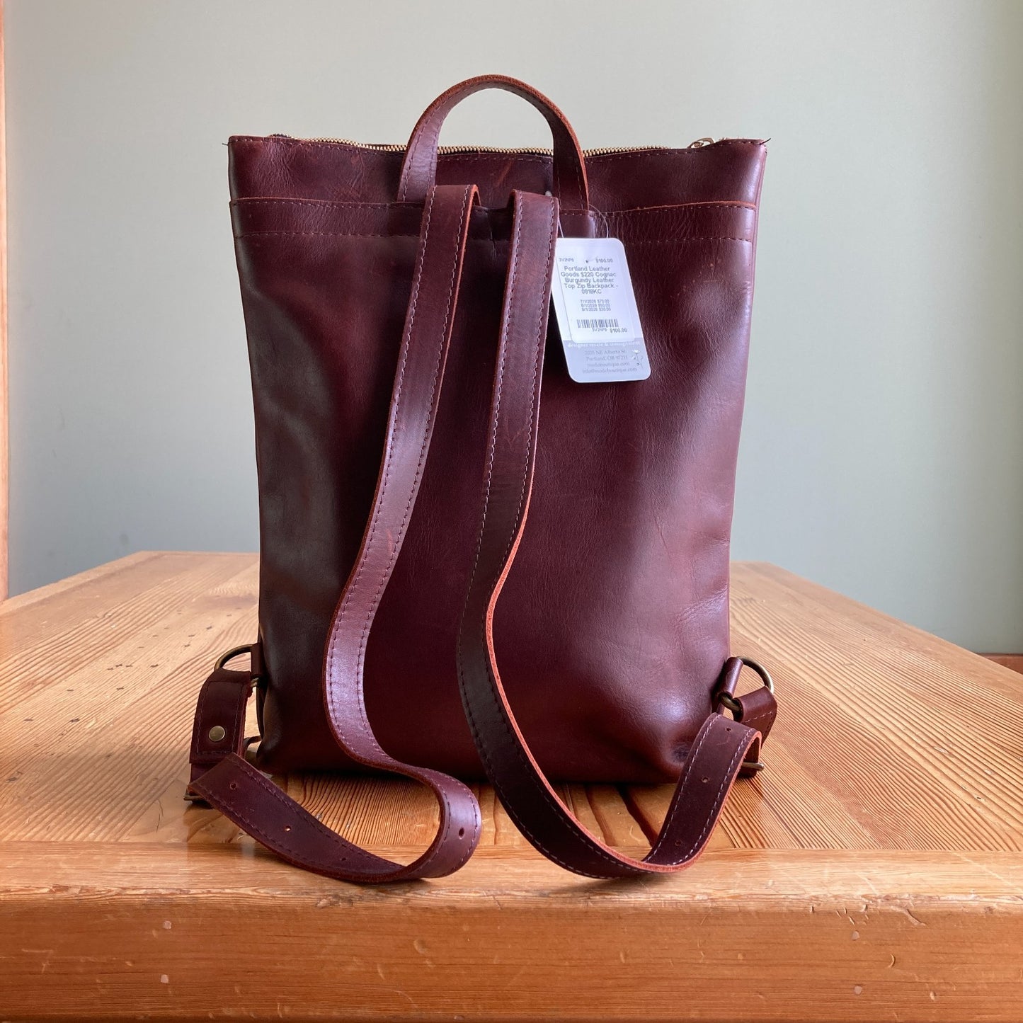 Portland Leather Goods $220 Cognac Burgundy Leather Top Zip Backpack - 0818KC