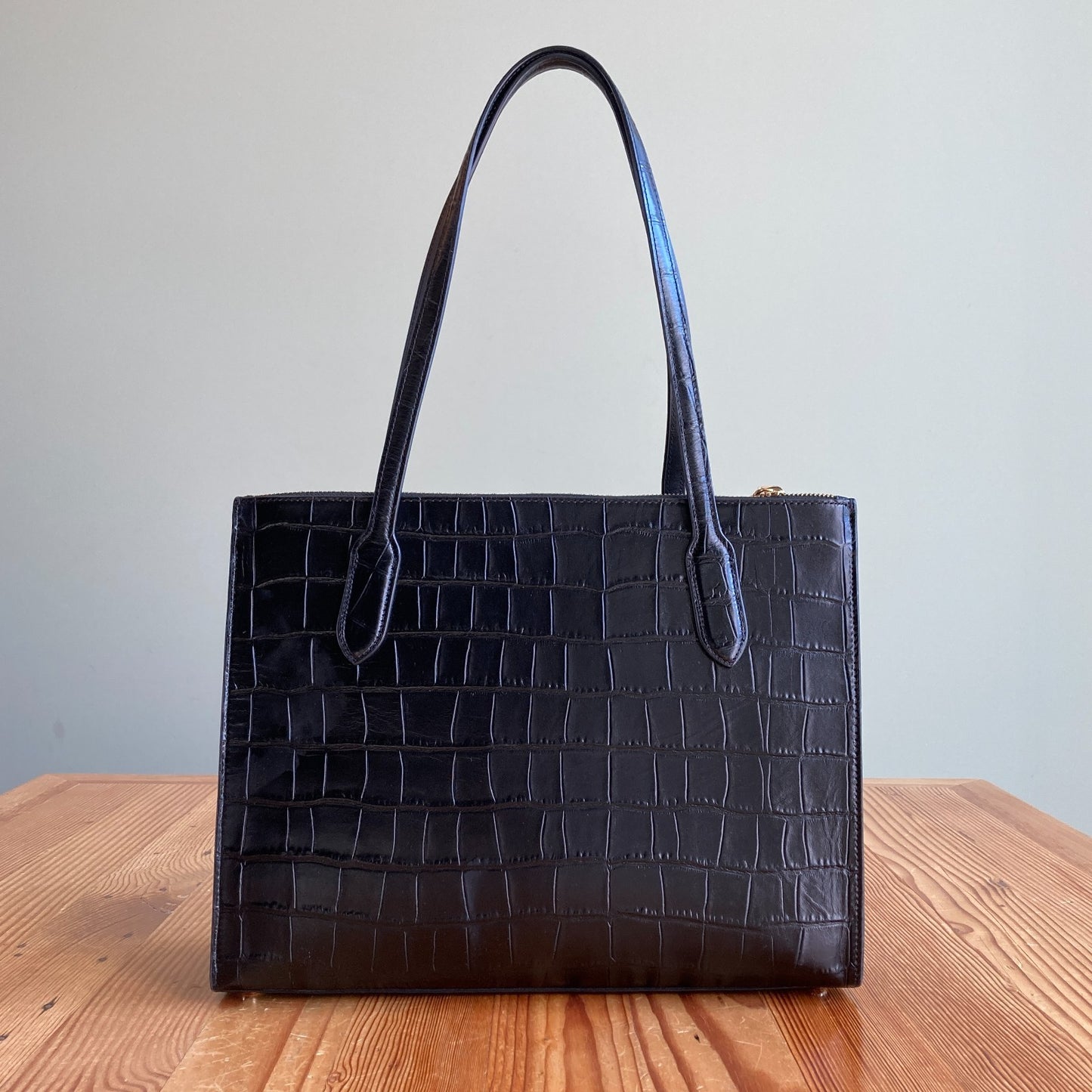 Coach Black Crocodile Embossed Leather Nina Carryall Tote Bag Purse - 0311AY