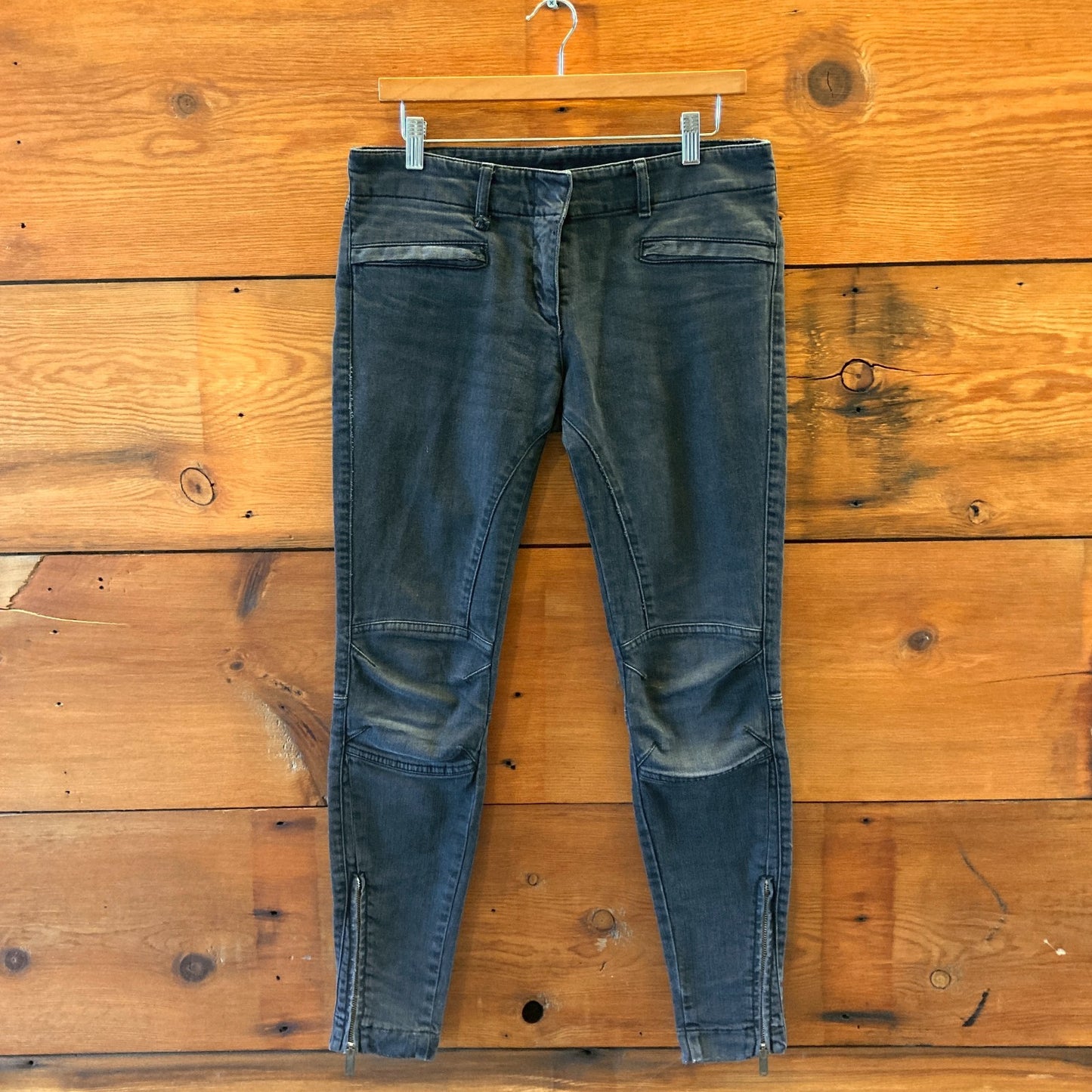 28 - R13 Black Wash Womens Moto Skinny Jeans With Ankle Zipper 0505MB