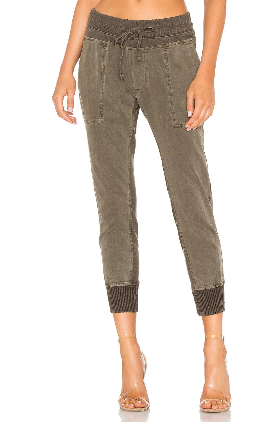3 / L - James Perse Army Green Contrast Panel Drawstring Joggers Pants 4427SC