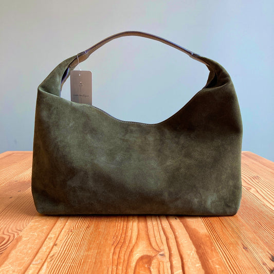 Madewell $198 Dark Green Italian Suede Mylie Shoulder Purse NEW - 1019CT