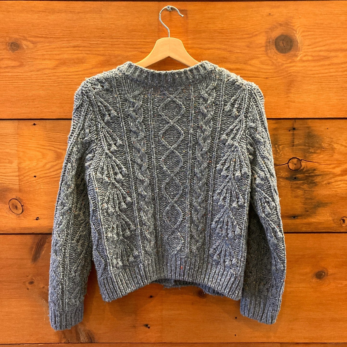 S - Doen Larkspur Blue Cableknit Button Up Wool Blend Cardigan Sweater 0606RO
