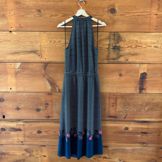 ALC Black & White Striped Sleeve Tie Waist Maxi Dress - Size 6 - 4427SC