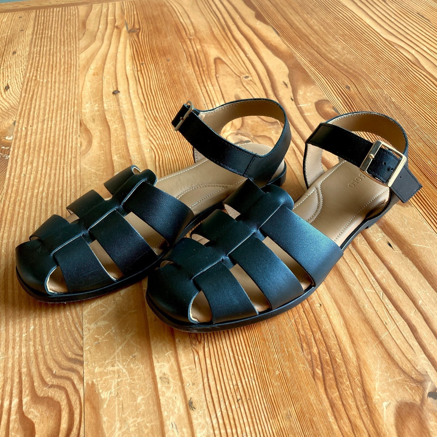 Nisolo Black Leather MIRA Flat Fisherman Sandals Shoes - Size 10 - 0815CJ