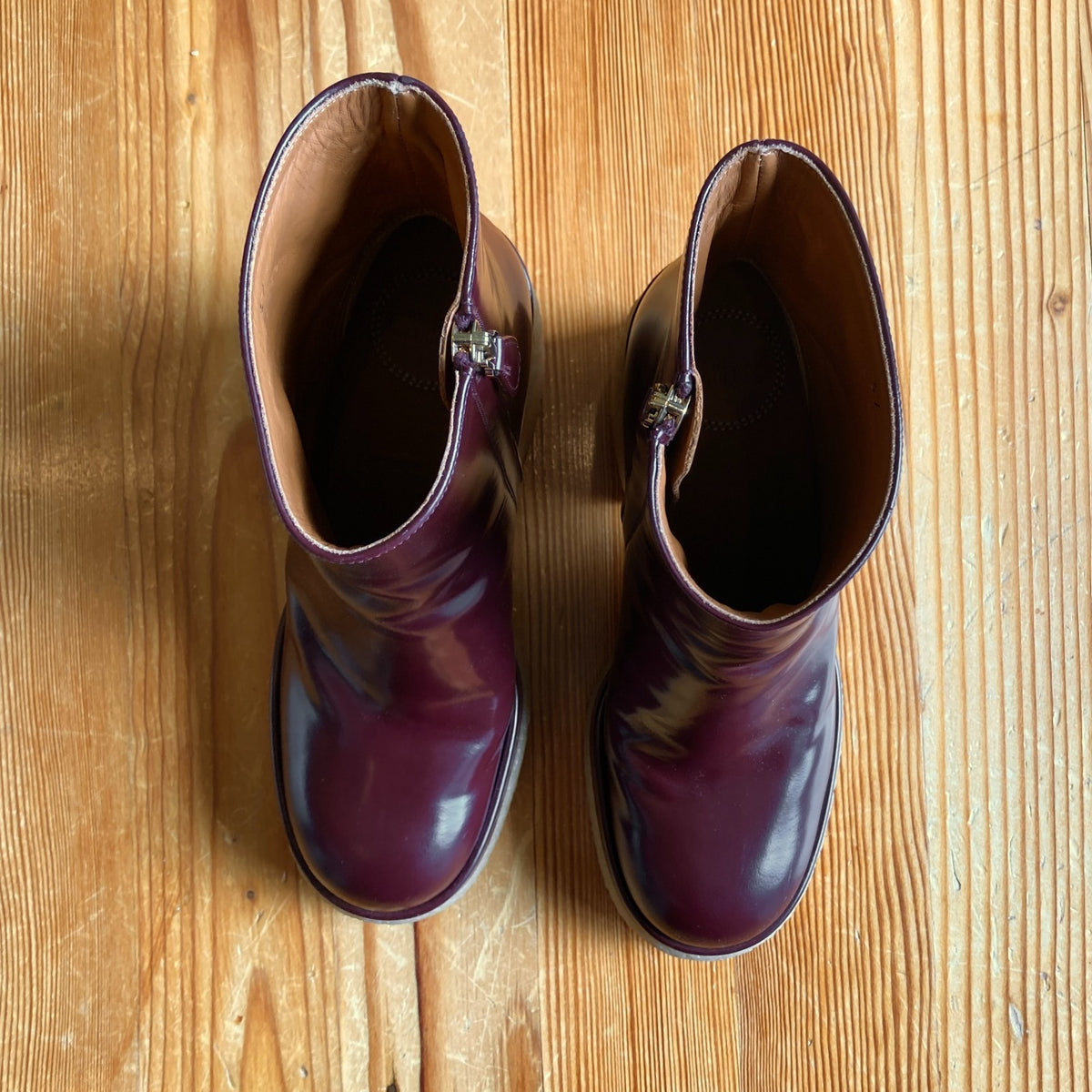 Chloe Burgundy Glossy Leather Platform Gum Sol Kurtys Boots - Sz 37 / 7 - 0927EK