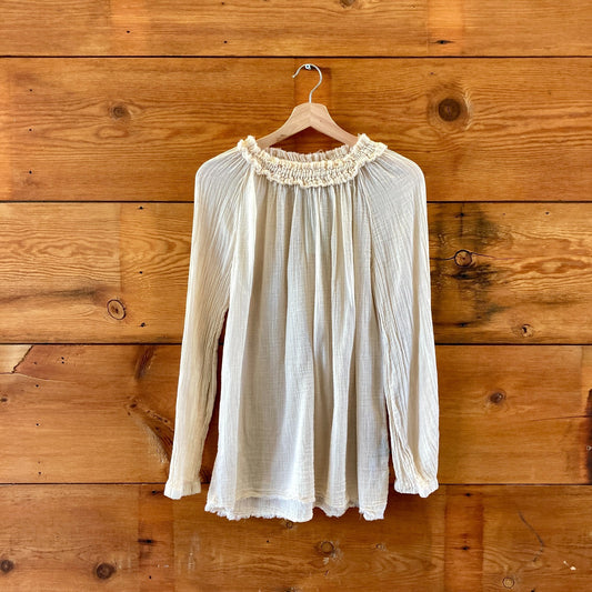 Raquel Allegra Beige Gauze Cotton Sheer Tunic Shirt Top - Size 2 / M - 1120LR