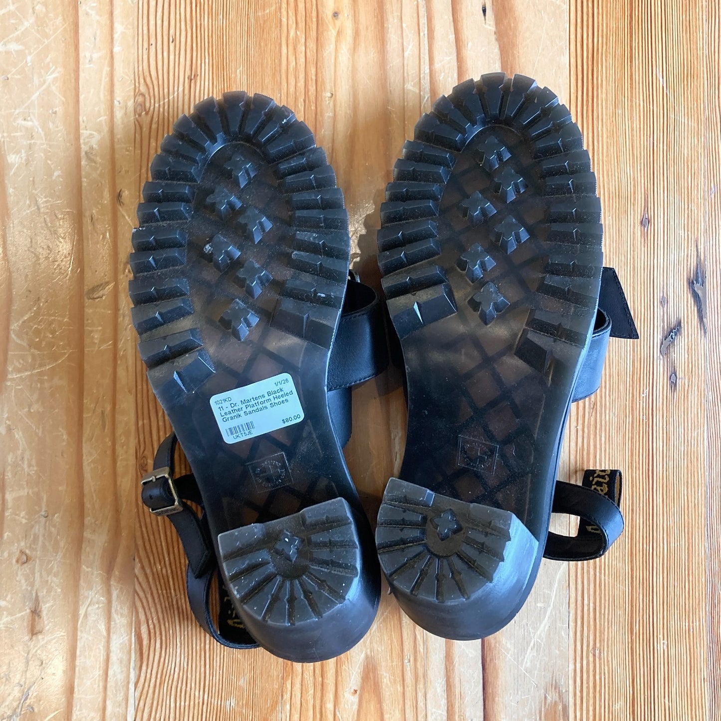 11 - Dr. Martens Black Leather Platform Heeled Granik Sandals Shoes NEW 1021KD