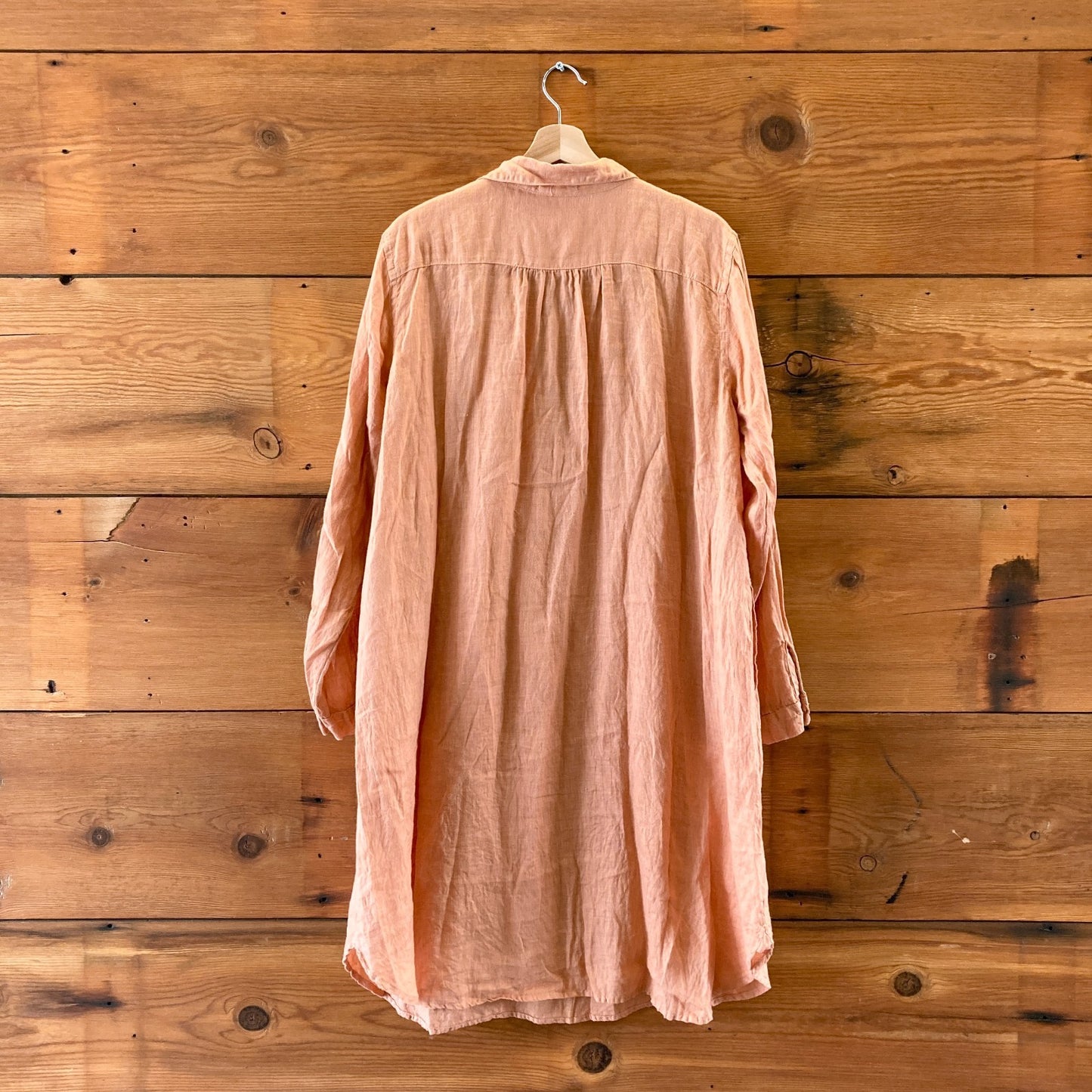 CP Shades Orange 100% Linen Long Sleeve V-Neck Dress - Size M - 0721DK