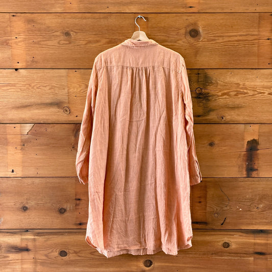 CP Shades Orange 100% Linen Long Sleeve V-Neck Dress - Size M - 0721DK