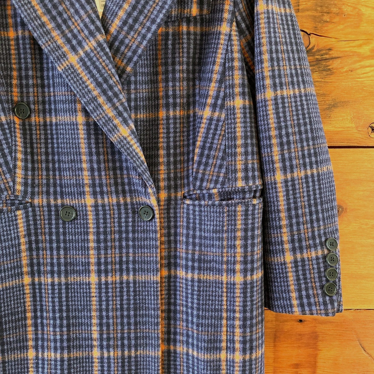 M - Avec les Filles Anthropologie Blue Plaid Long Coat *missing button 0507AH