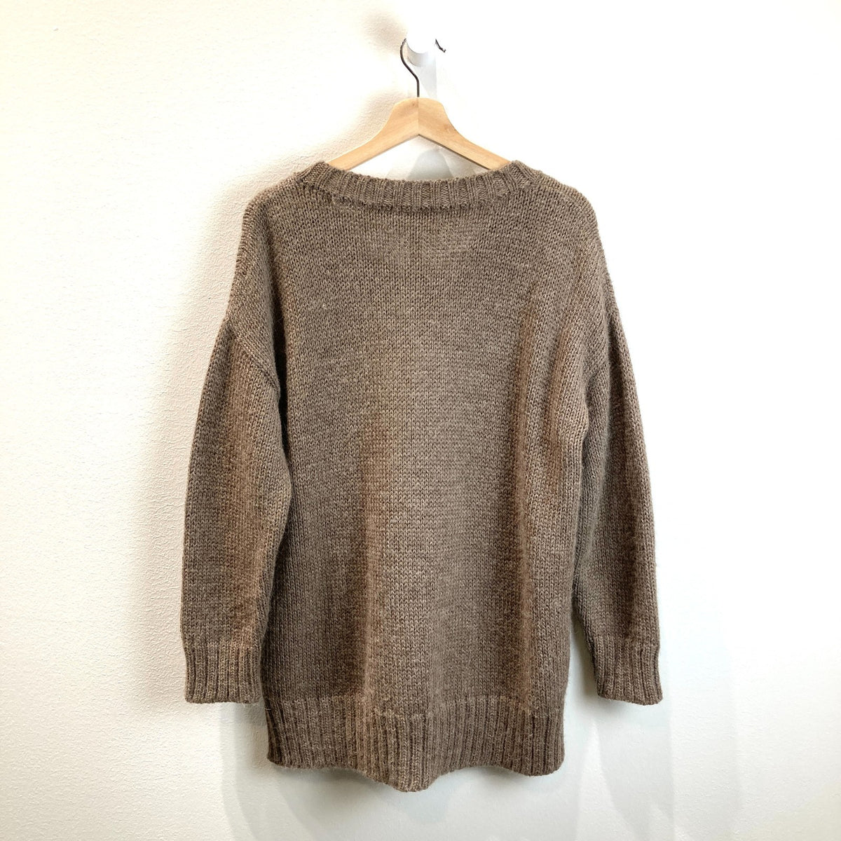 Laude the Label Brown V Neck Pullover Long Alpaca Sweater - Size S/M - 0606RO