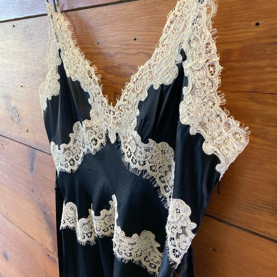 Doen $400 Black & White Corded Lace Obelia Silk Midi Dress - Size M - 1011SC