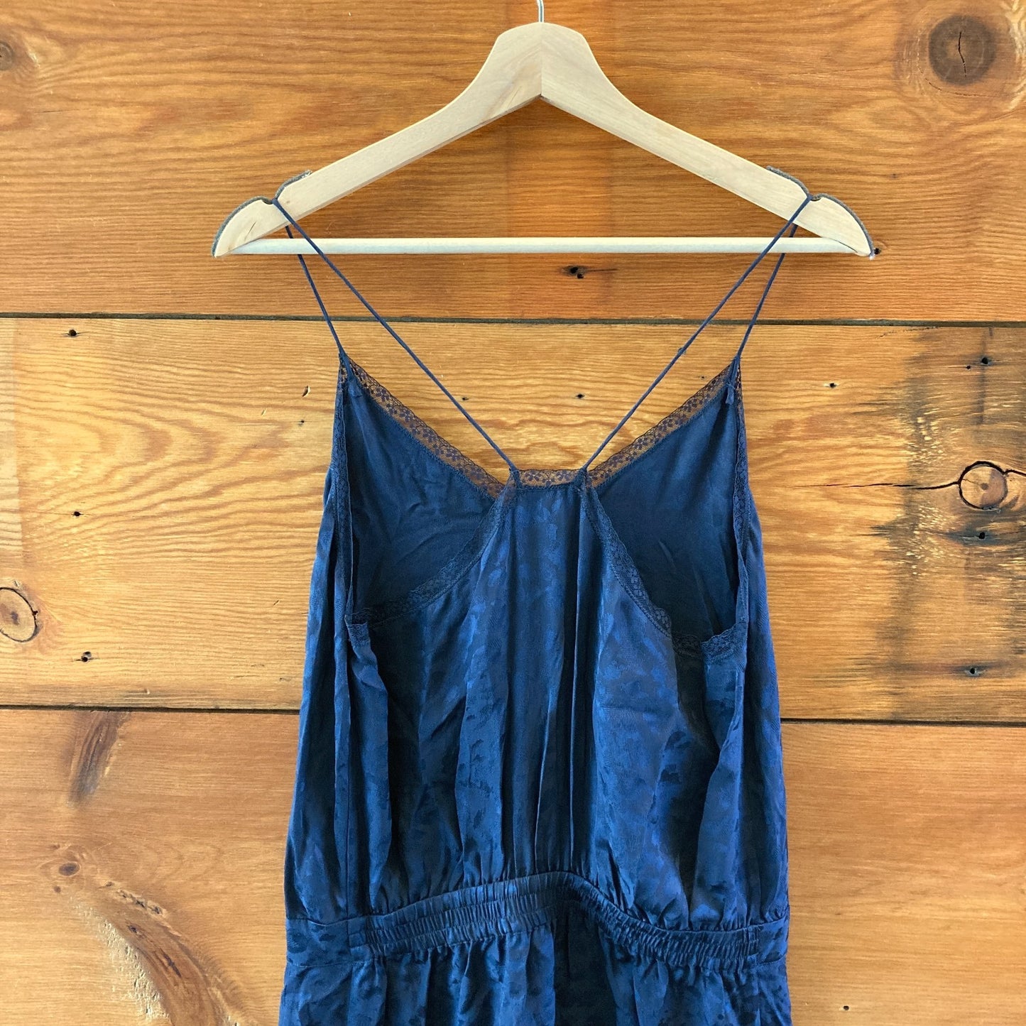 Zadig & Voltaire Navy Blue Silk Jacquard Rixi Slip Dress - Size L - NEW - 0417DL