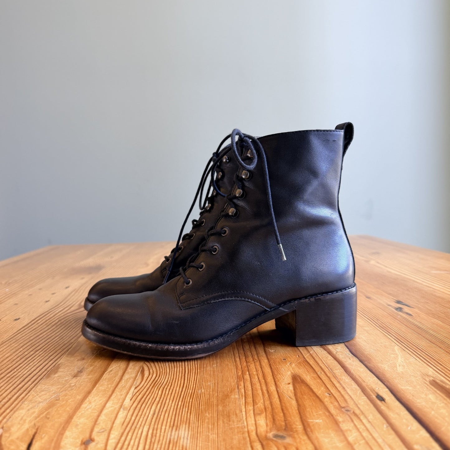 Madewell Black Leather Heeled Patti Combat Ankle Boots - Size 8.5 - 0821SM