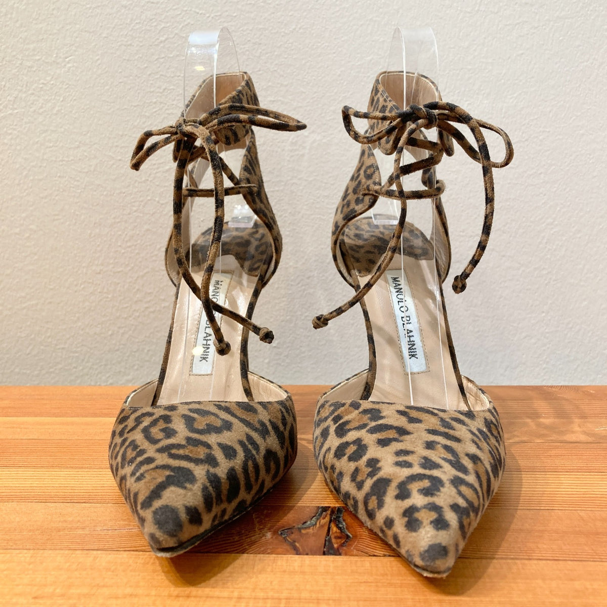 Manolo Blahnik Leopard Print Ankle-Tie Pumps Heels - Size 37.5 / 0907LR