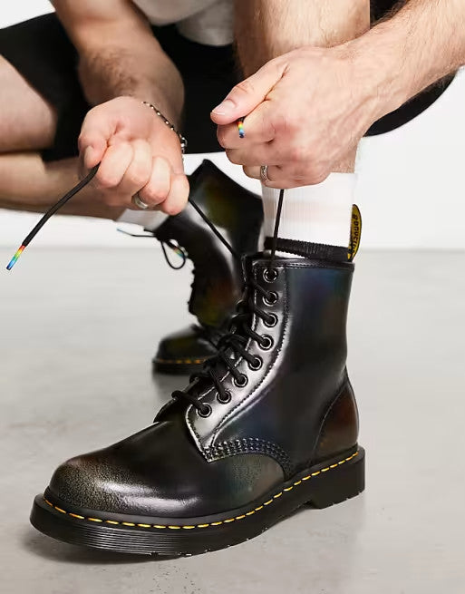 Dr. Martens 1460 Black For Pride Rub Off Leather Boots - Wmns Size 8 - 0425SV