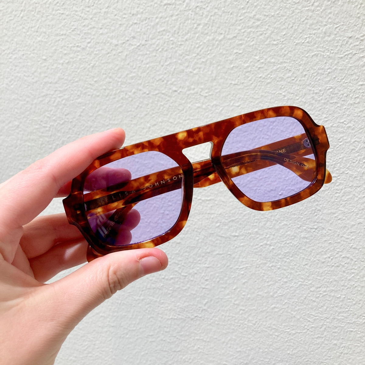 Elisa Johnson Red Tortoise Purple Lens Jane Sunglasses w/ Case - 0312IG