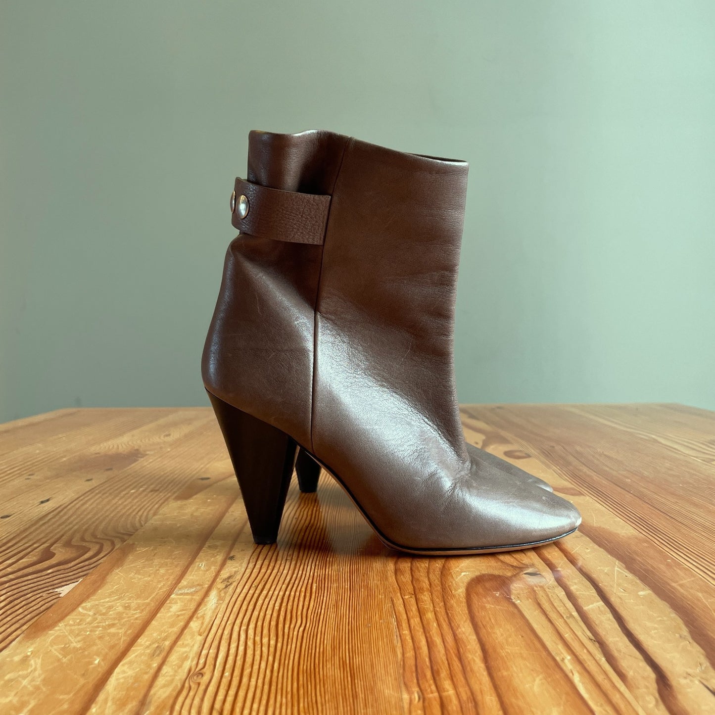 38 / 7.5 - Isabel Marant Khaki Green Smooth Leather Heeled Ankle Boots 1204KS