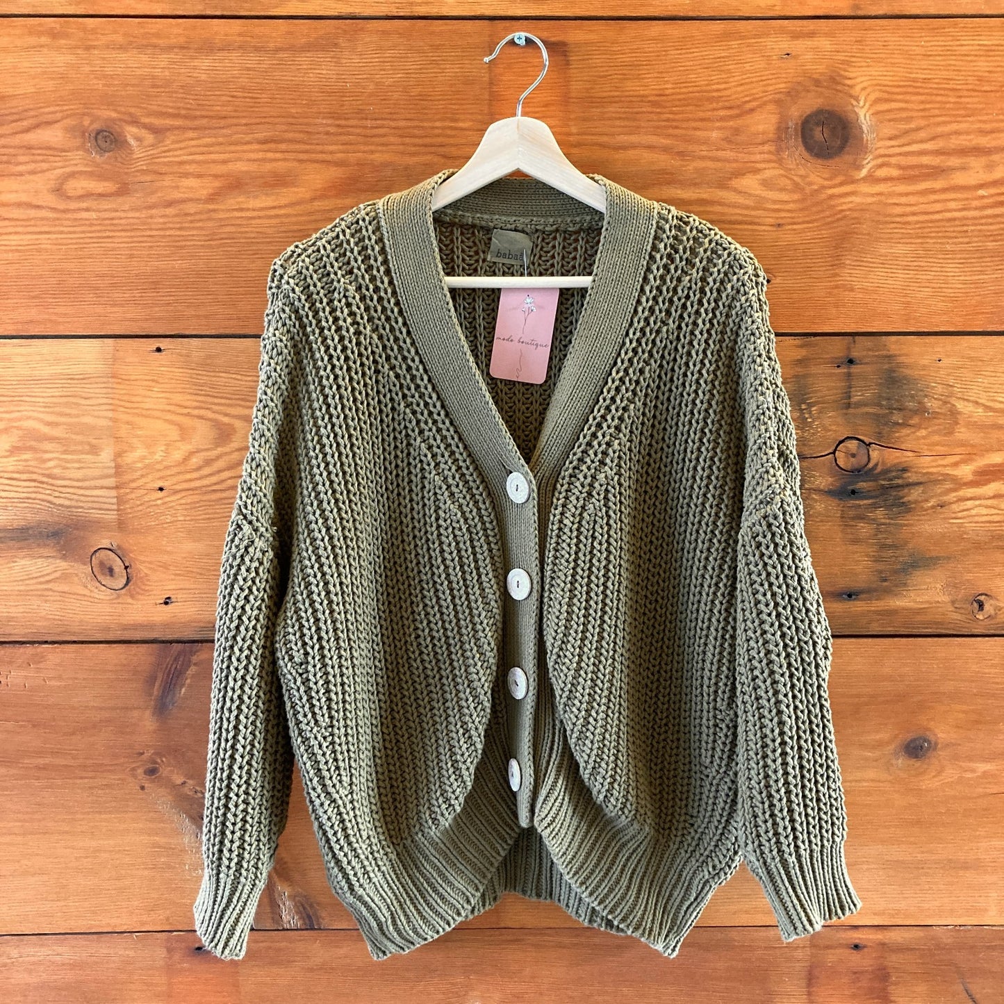 OS - Babaa $325 Olive Green Ribbed Cardigan no19 Button Up Sweater 0223LA