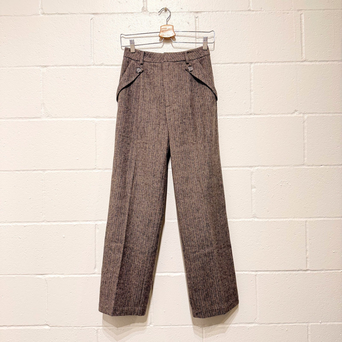Petite Studio NYC X SuggyL Brown Herringbone Reign Wool Pants - Size XS - 0312IG