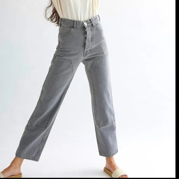 Jesse Kamm Gray Wash Button Fly Utility Handy Straight Jeans - Size 2 - 0312IG