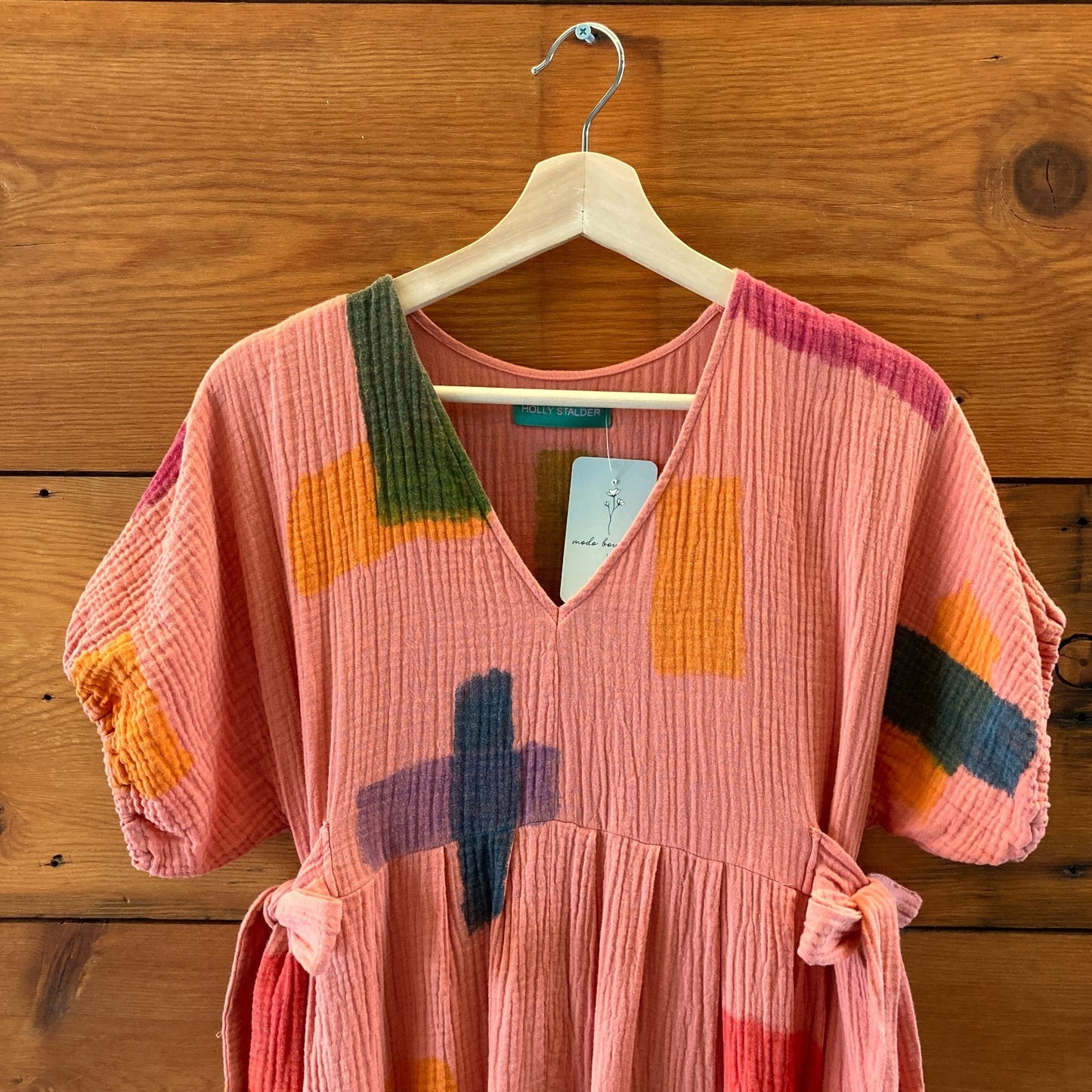 Holly Stalder Pink Gauze Watercolor Hand Painted Tiered Dress - 1105AR