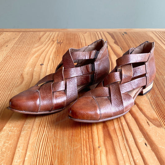 7 - Bed Stu $200 Brittany Brown Leather Zipper Strap Sandals Shoes NEW 0531AF