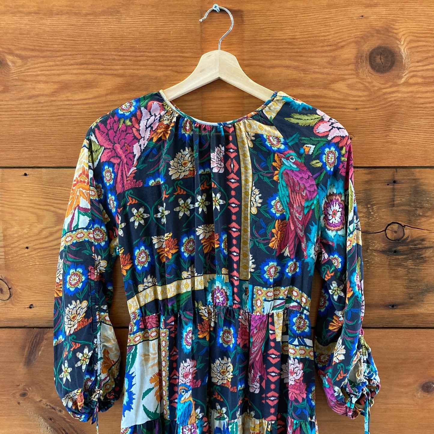 Johnny Was Floral Print Silk Brona Long Sleeve Midi Dress - Size S - 0514CP