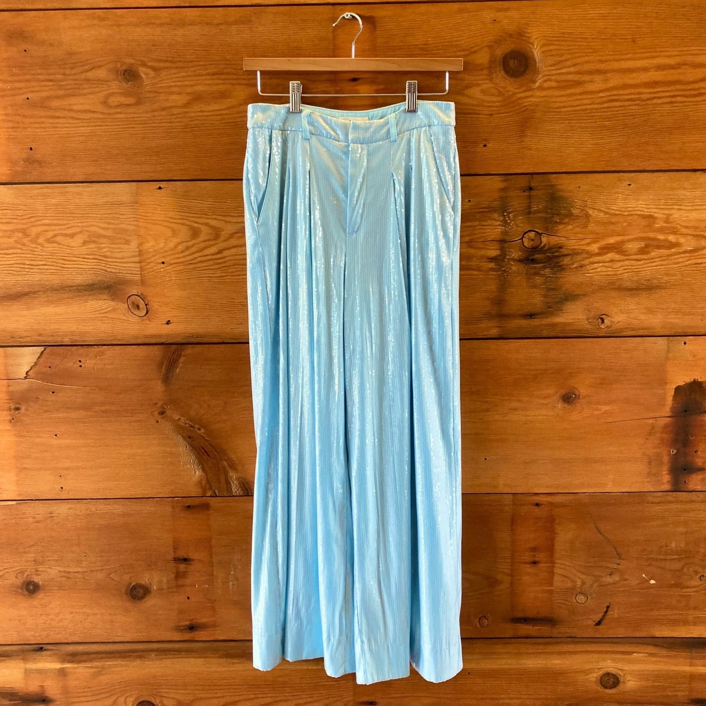 Maeve Anthropologie Blue Sequin Wide Leg Avery Pants - Size 2 - 0520KP