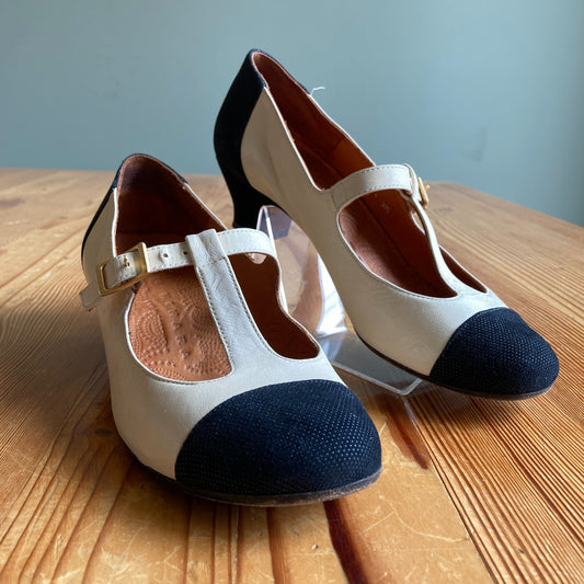 Chie Mihara Two Tone T Strap Mary Jane Heels Shoes - Size 37.5 / 7.5 - 0818SL