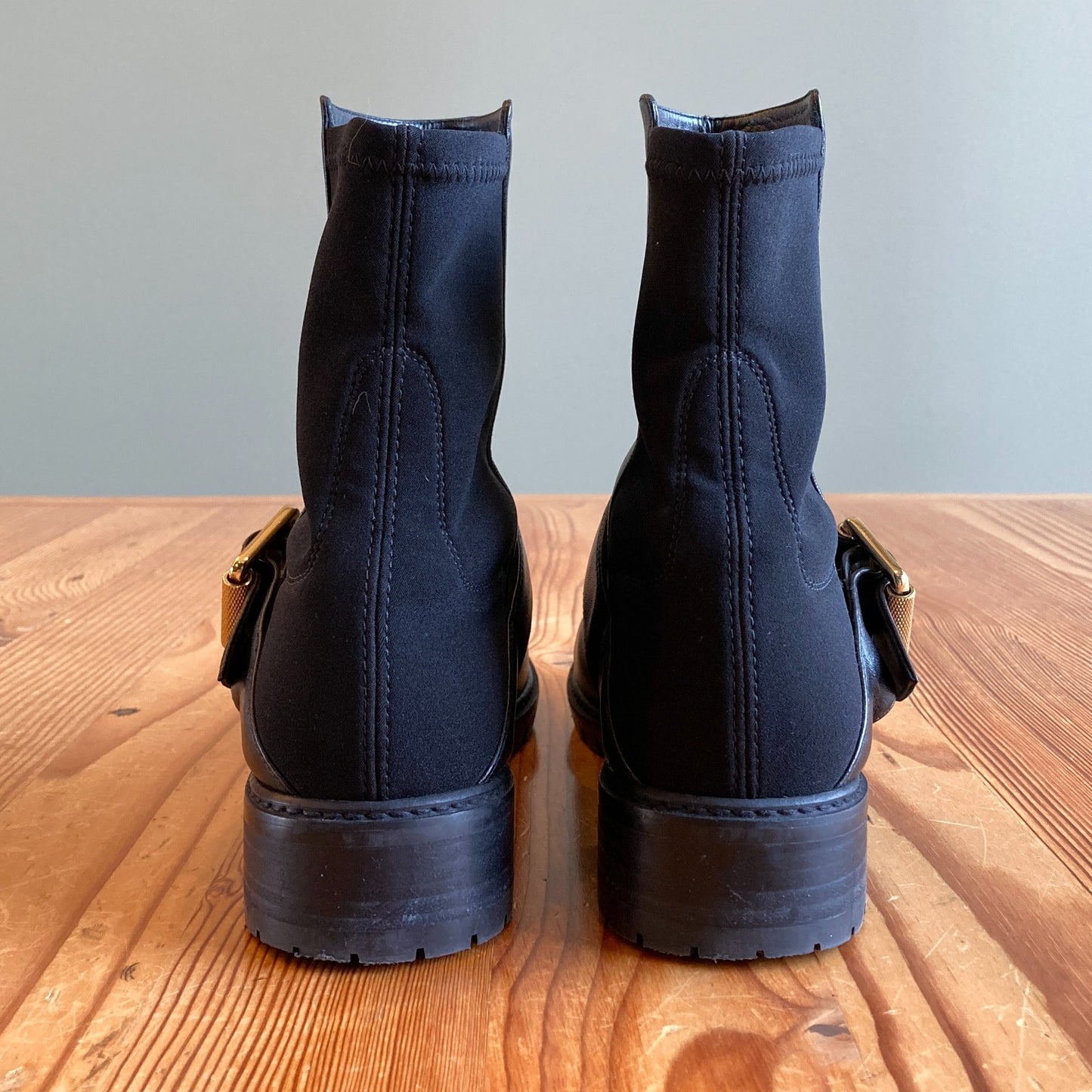 8 - Stuart Weitzman Black Leather Contrast City Buckle Ankle Boots 0905AG