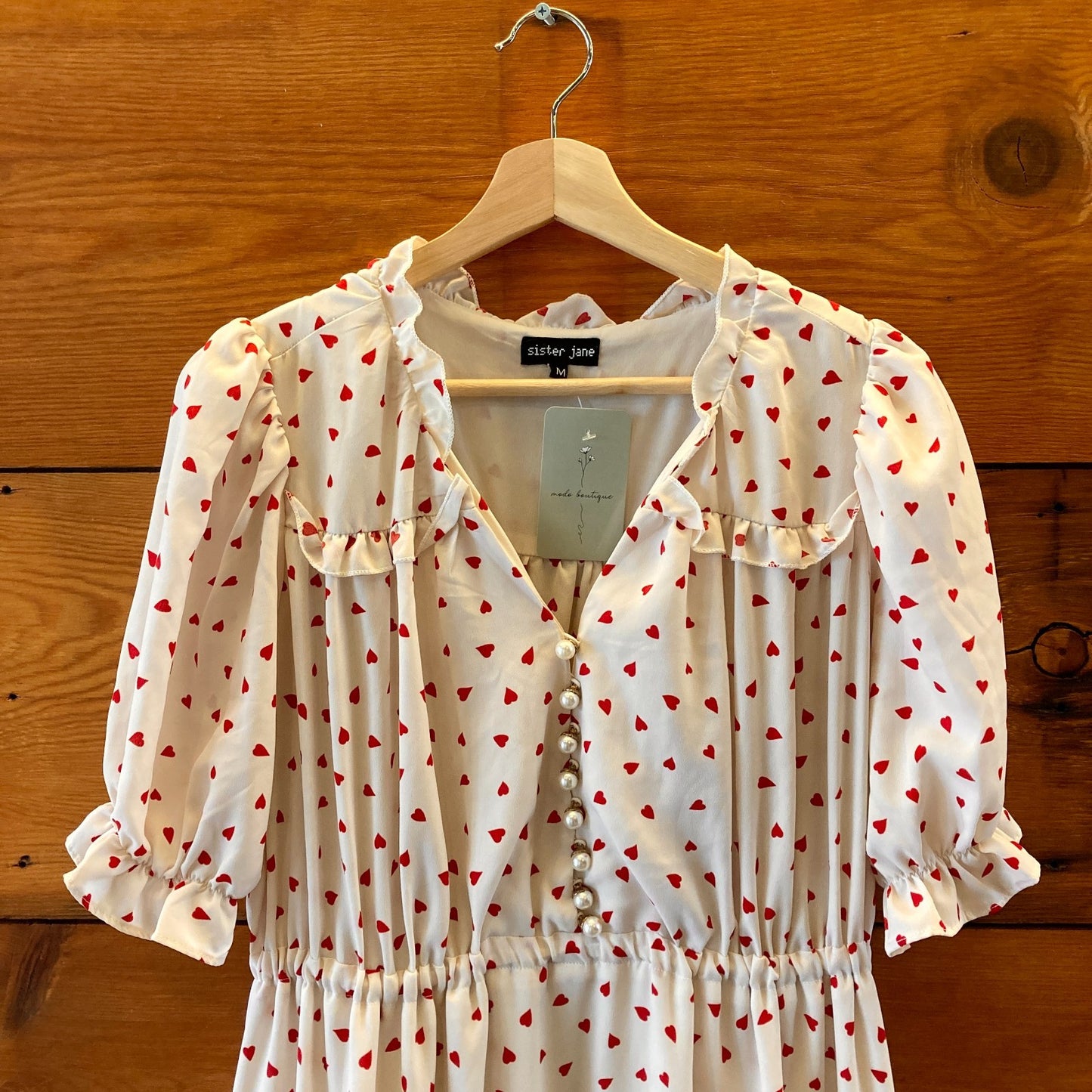 M - Sister Jane Red White Heart Print Short Sleeve Maxi Dress 1203TR