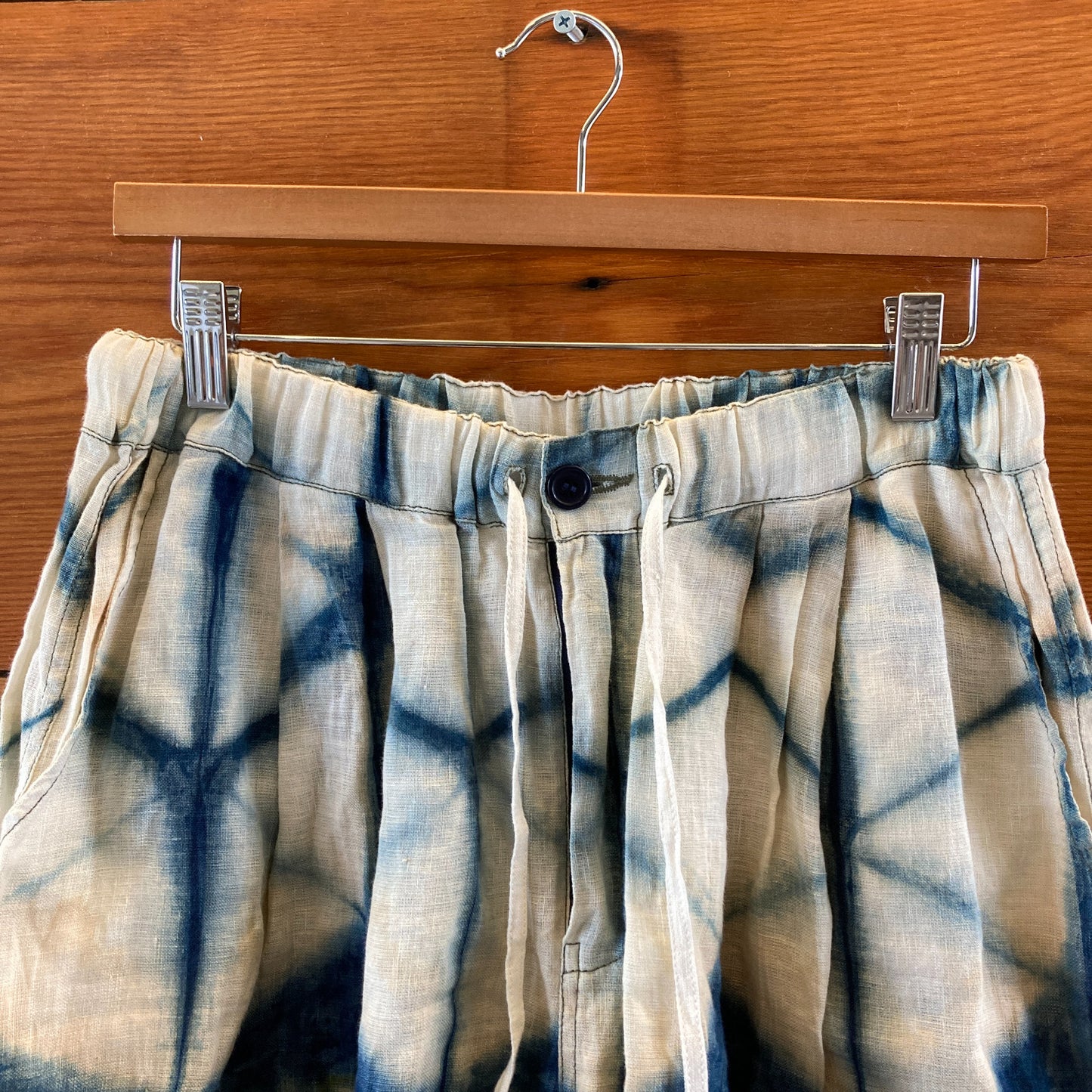 Story Mfg Blue White Green Tie Dye NEW Linen Shorts - Mens Size S - 0106KA
