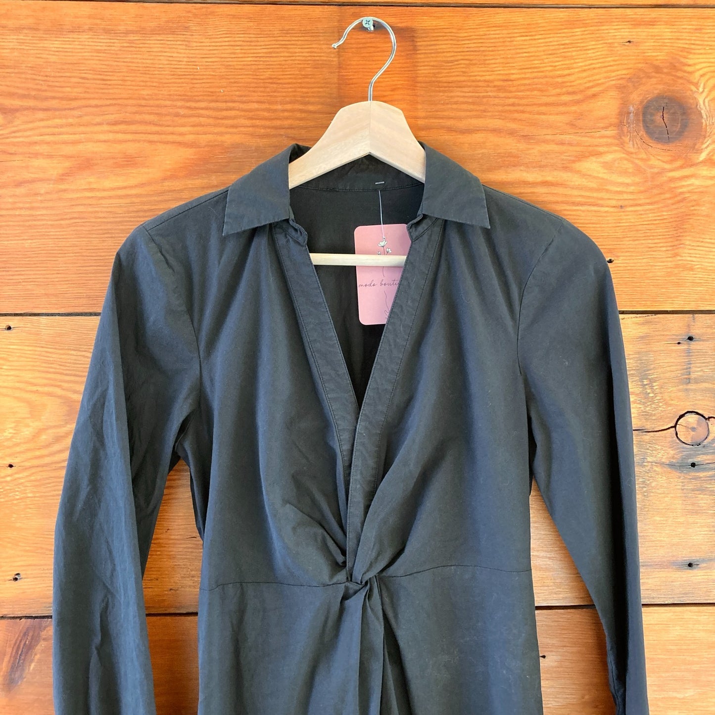XS - Rails $347 Black Stretch Cotton Twist Front Midi Irie Shirt Dress 0225RH
