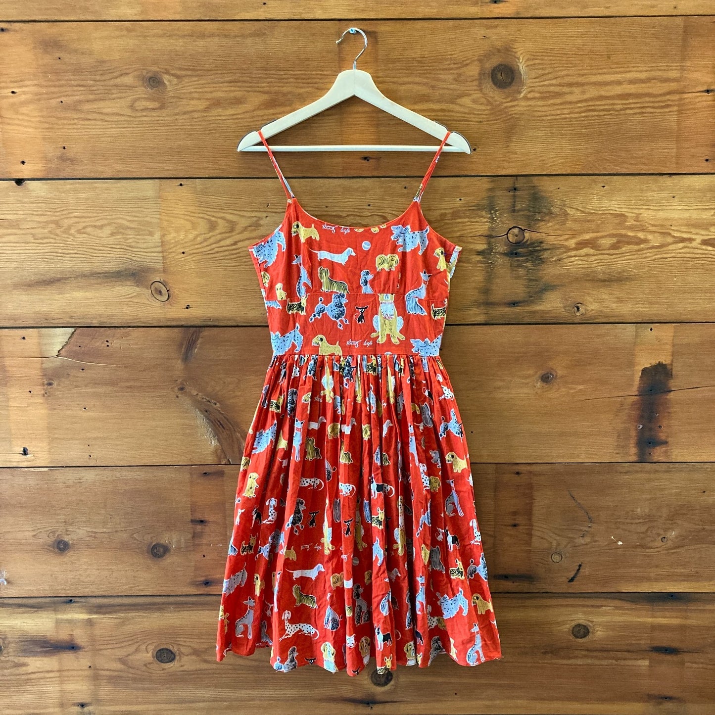 Bernie Dexter Red Puppy Dog Print Fit & Flare Sleeveless Dress - Size S - 0621AS
