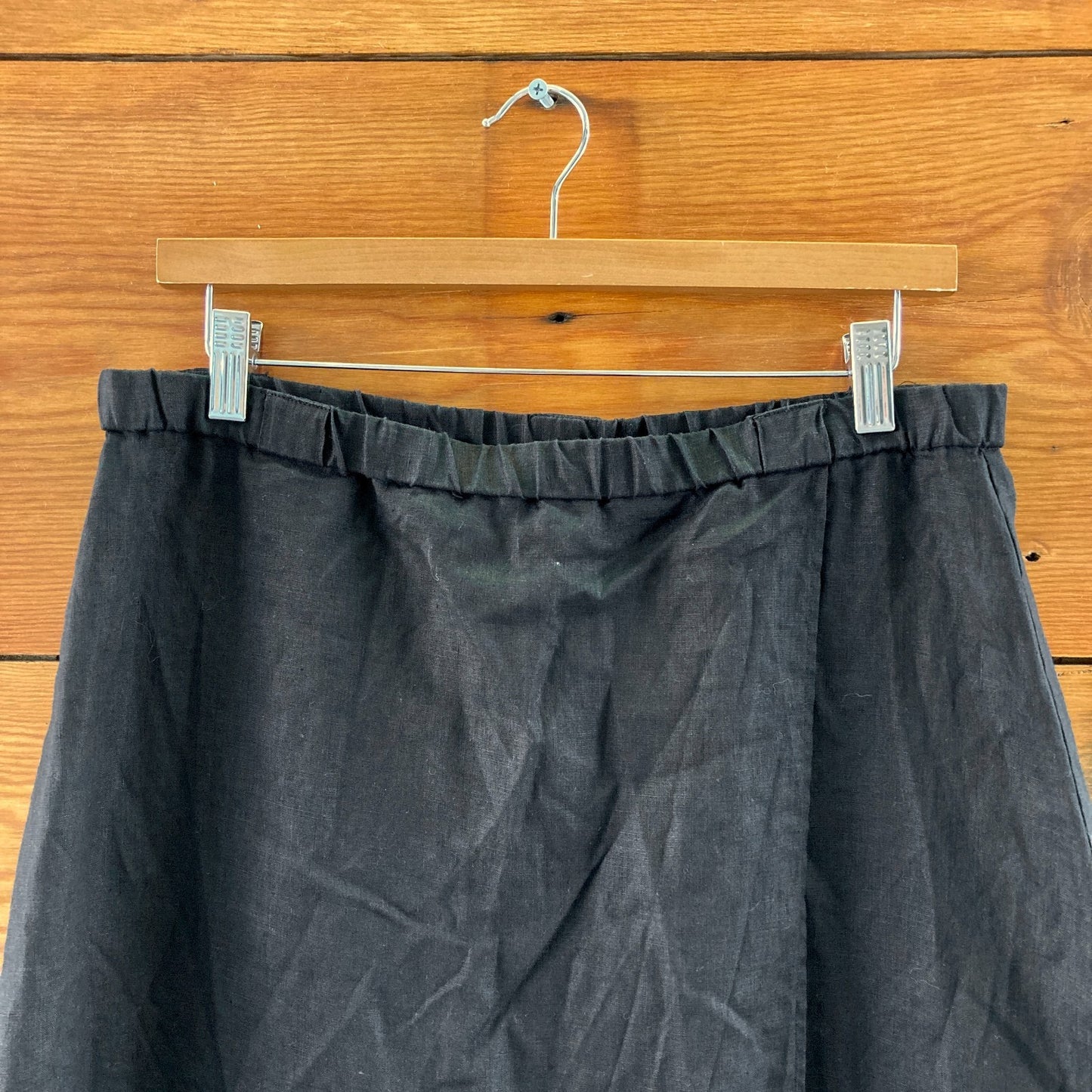 Eileen Fisher Black 100% Linen Faux Wrap Elastic Waist Skirt - Size XS - 0905AG