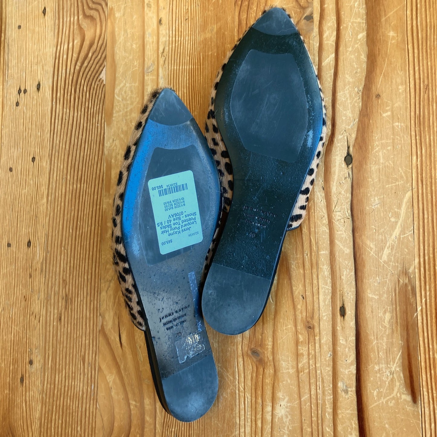 Jenni Kayne Leopard Pony Hair Pointed Toe Slides Shoes - Size 40 / 9.5 - 0706AV