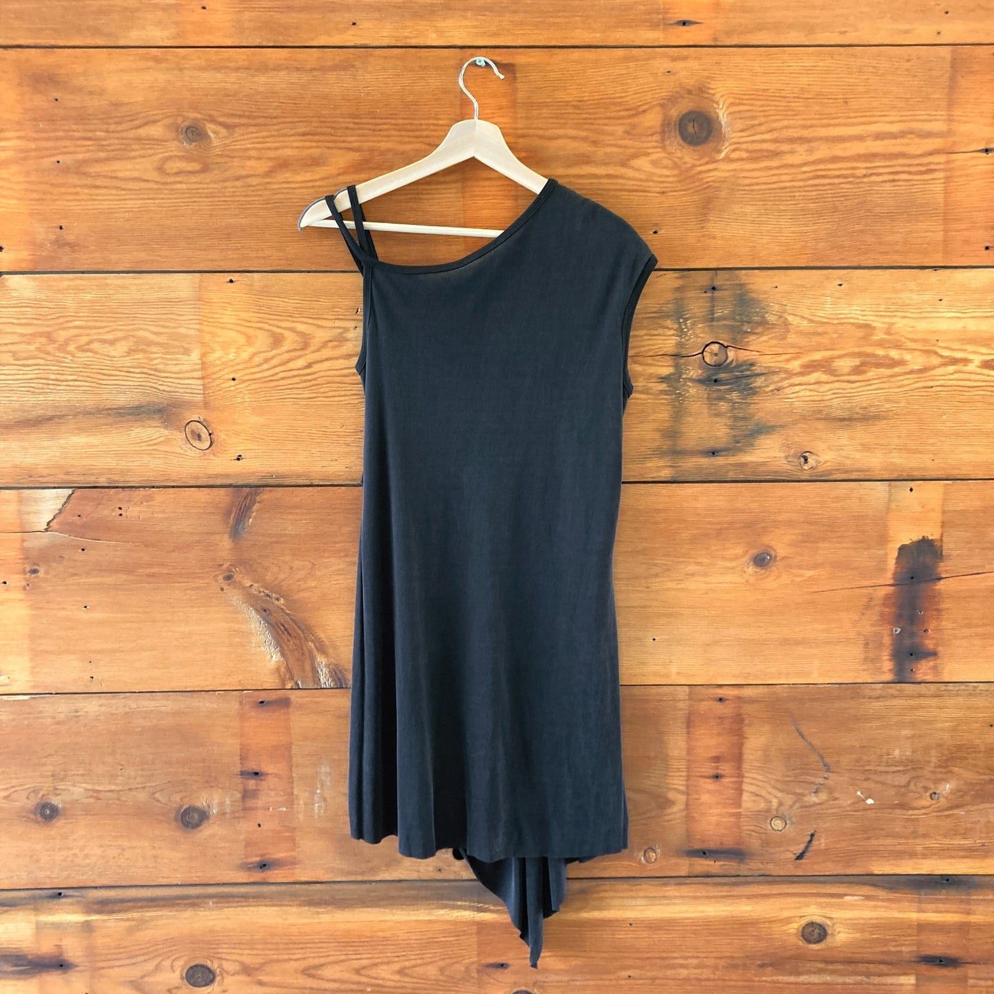 Helmut Lang Black Asymmetrical Draped Layered Cupro Silk Dress - Size S - 0428KS