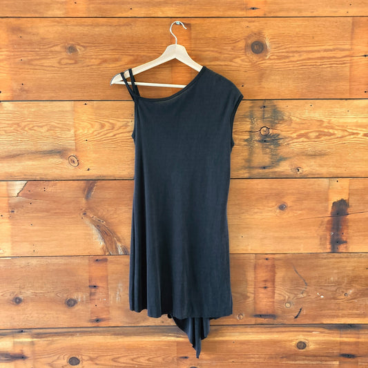Helmut Lang Black Asymmetrical Draped Layered Cupro Silk Dress - Size S - 0428KS