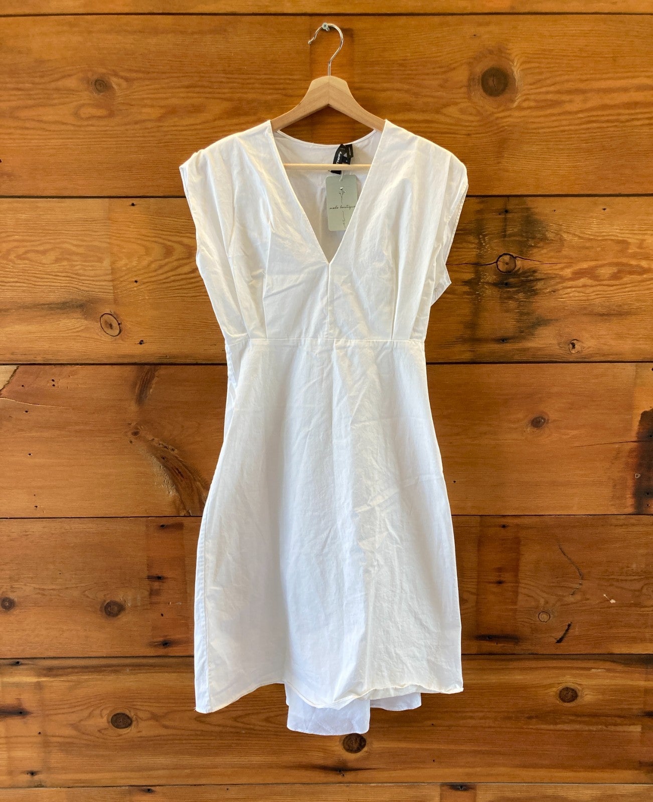 Theory White Stretch Cotton Deep V Easy Midi Length Dress - Size 6 - 0617RF