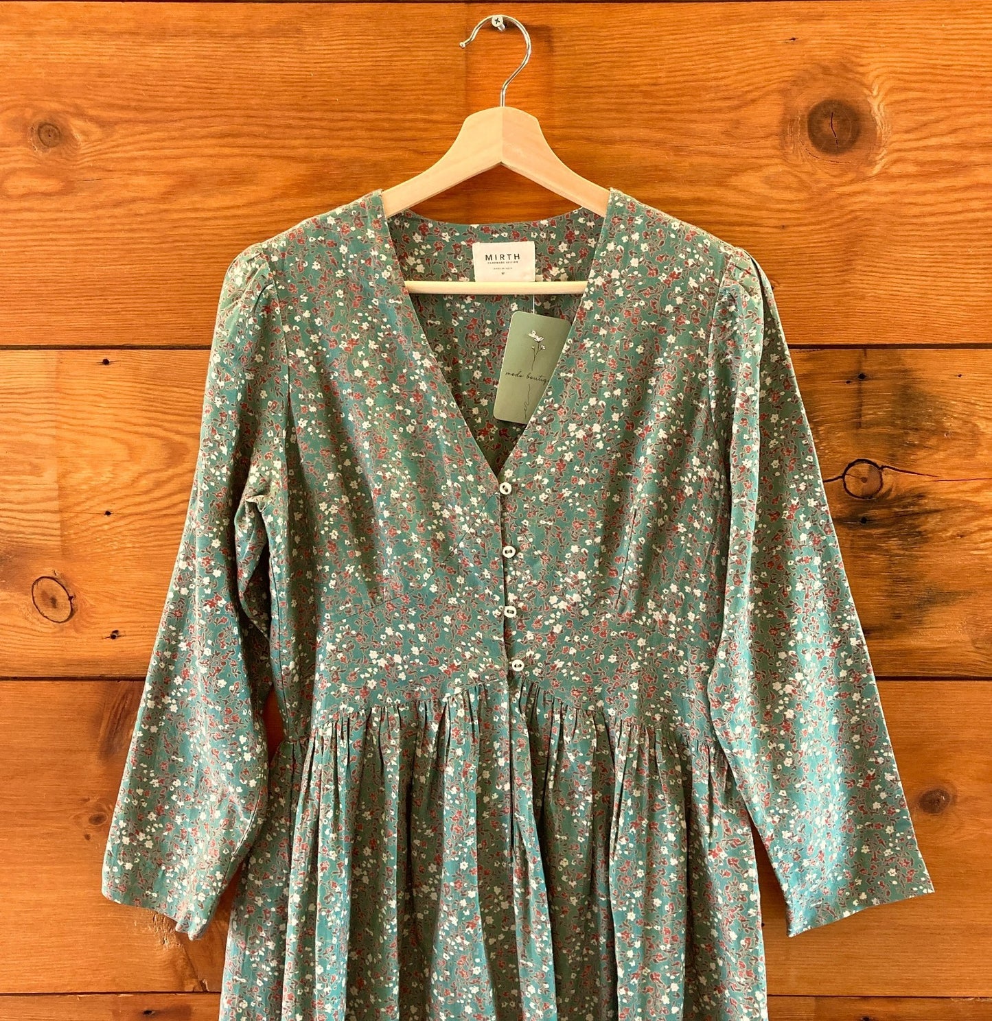 Mirth Green Floral Patterned Button Up Cotton Maxi Dress - Size M - 1211VM