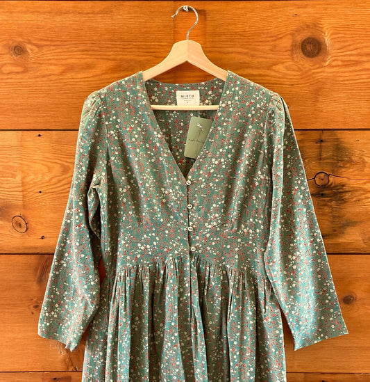Mirth Green Floral Patterned Button Up Cotton Maxi Dress - Size M - 1211VM