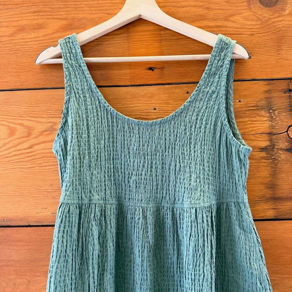 Afends Green Sleeveless Textured Hemp Low Back Dress w/ Pockets - Sz XS - 0312IG