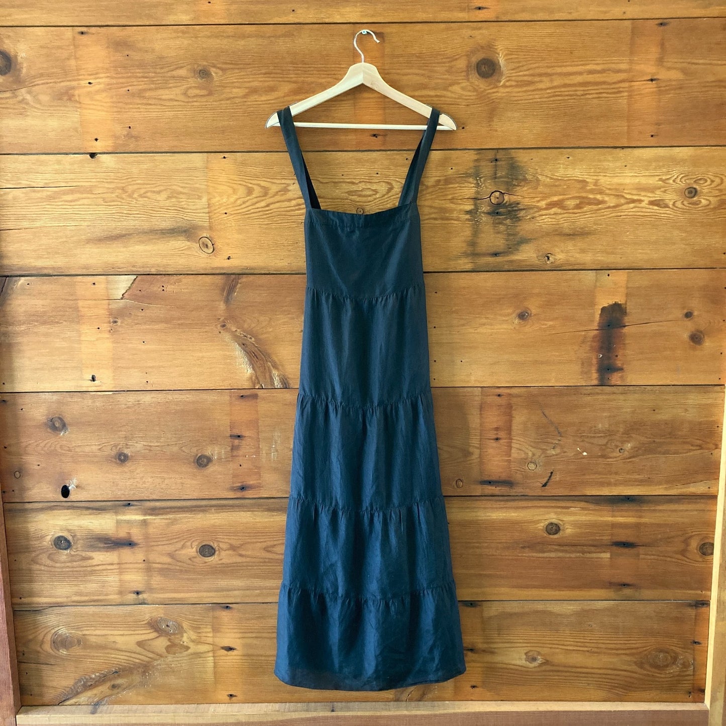 Eileen Fisher Black Sleeveless 100% Silk Tiered Maxi Dress - Size L - 0419JP